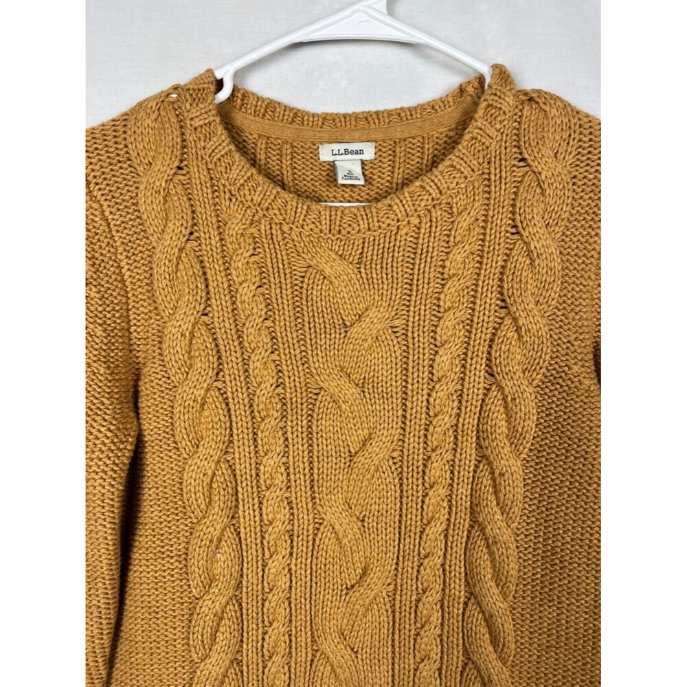 L.L. Bean Light Brown Yellow Women's Double L Cable Knit Fisherman Style Sweater - Picture 4 of 6